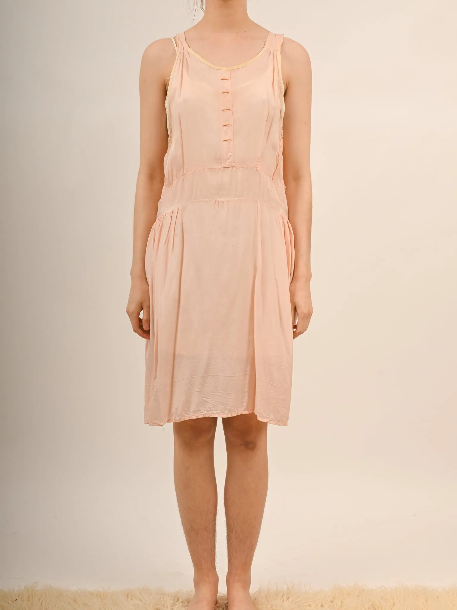 1930s Peachy Rayon Satin Slip Dress