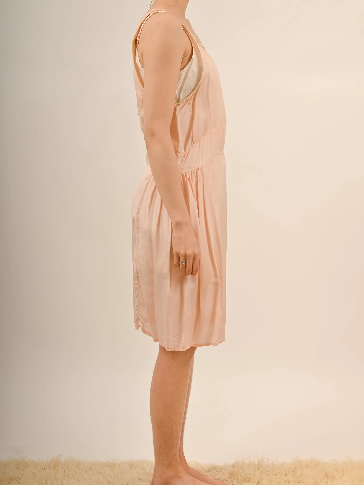 1930s Peachy Rayon Satin Slip Dress