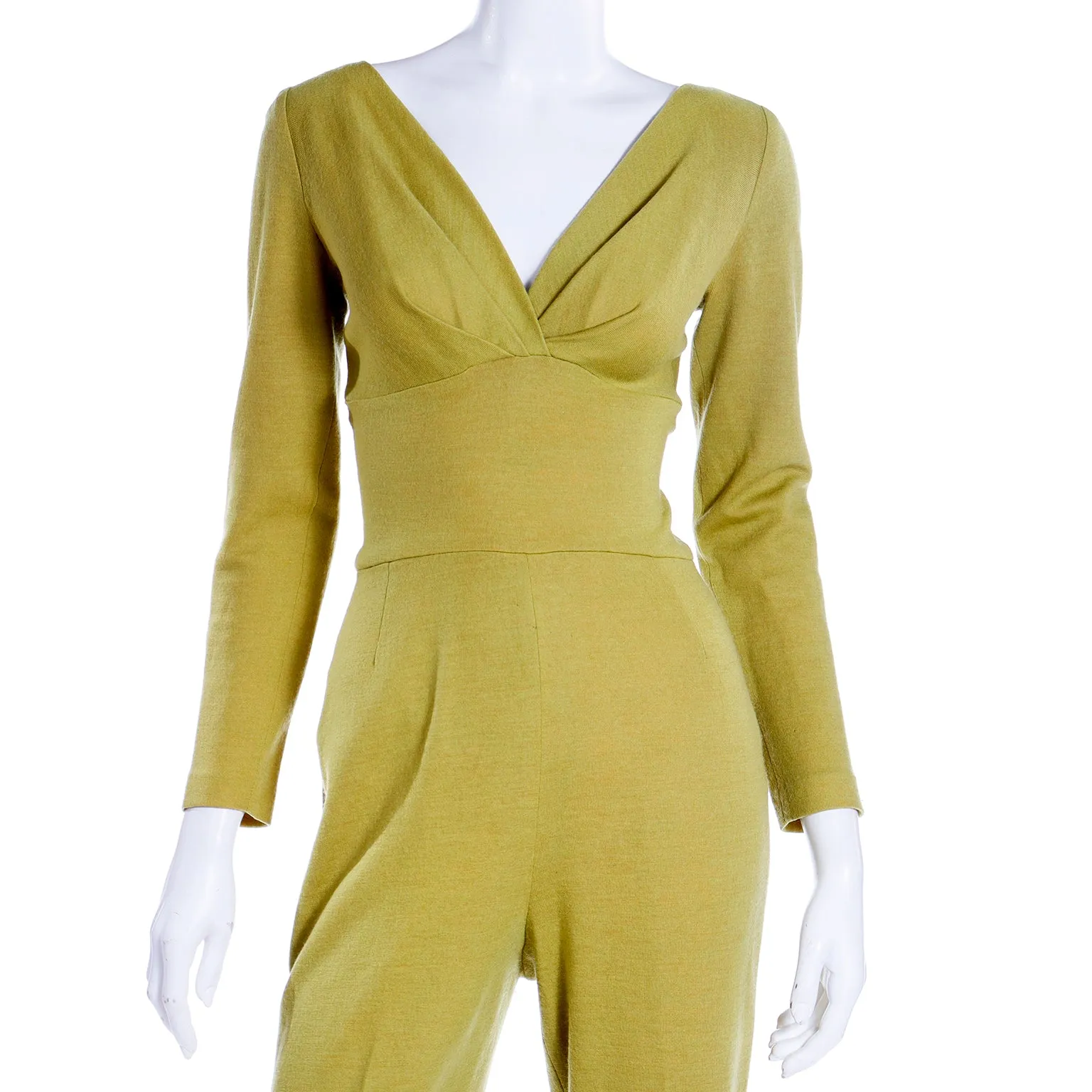 1970s Chartreuse Green Wool Fully Lined Vintage Jumpsuit