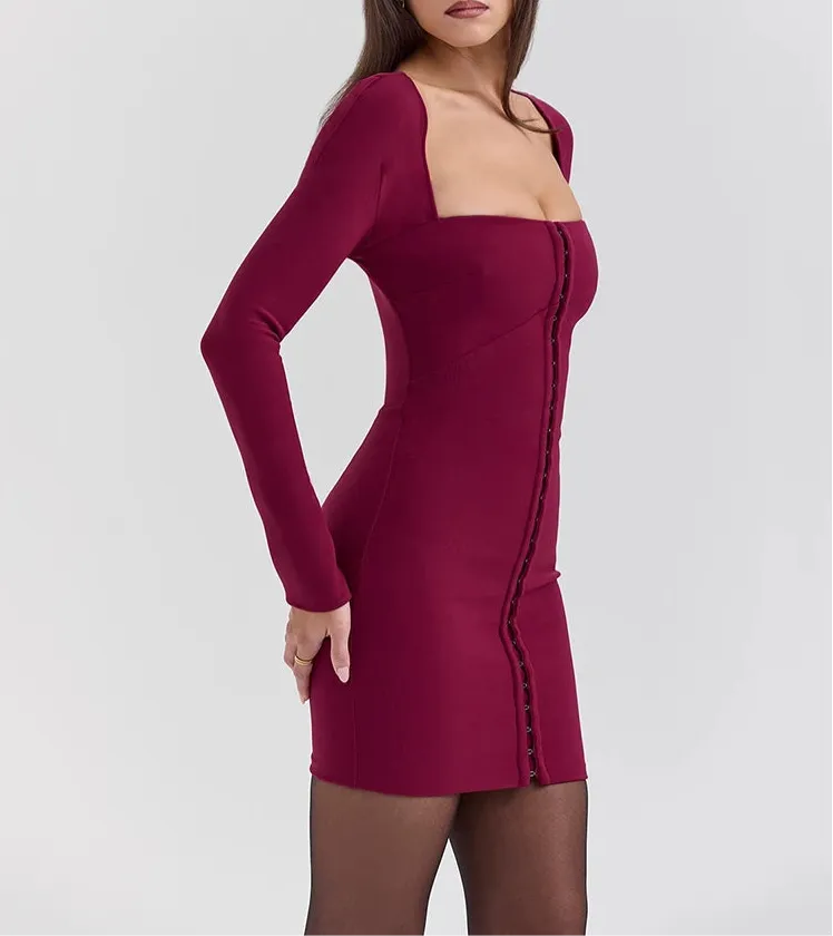 A&A Square Collar Hook Mini Bodycon Dress