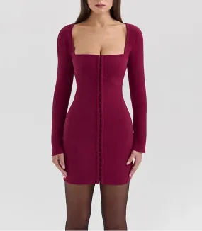 A&A Square Collar Hook Mini Bodycon Dress