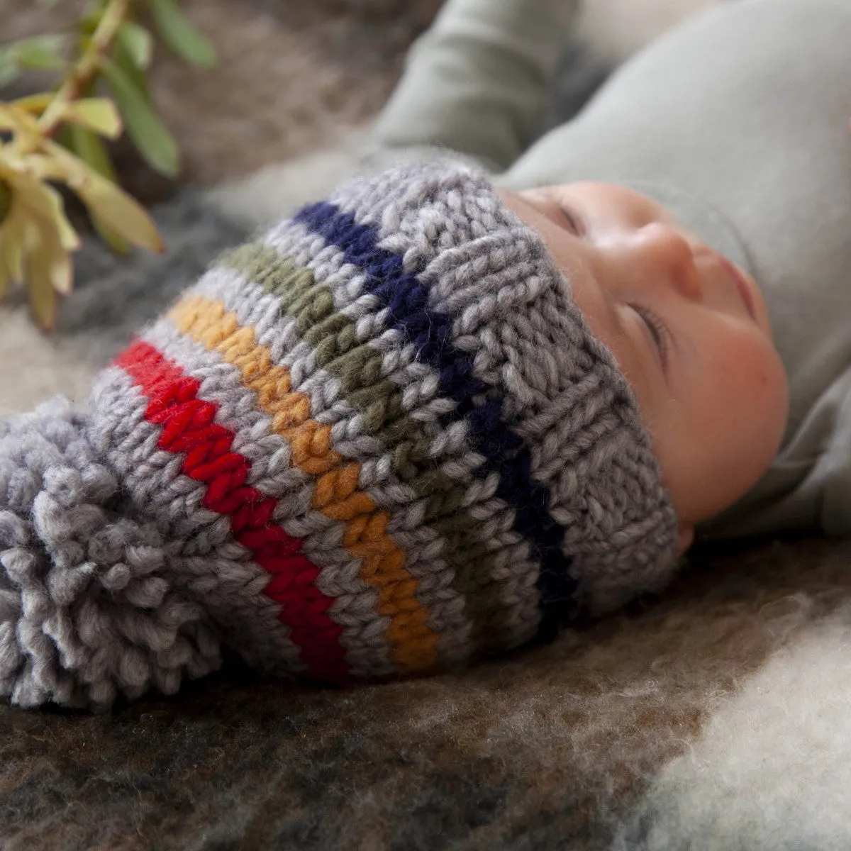 Acorn Kids: Rainbow Stripe Beanie Grey