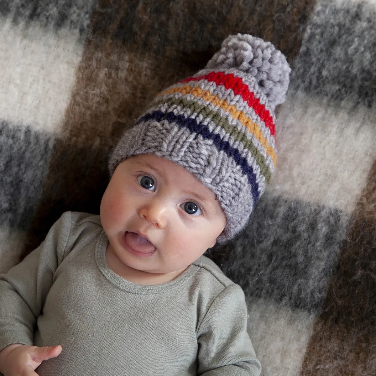 Acorn Kids: Rainbow Stripe Beanie Grey