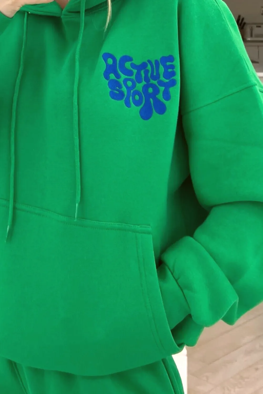 active sport bottle green embroidered hooded loungewear set