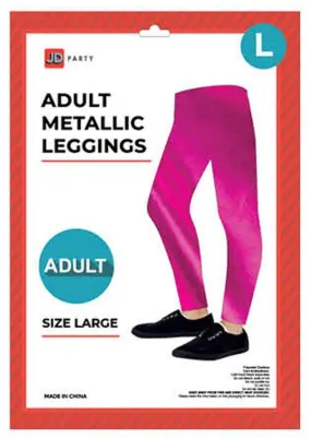 Adult Hot Pink Metallic Leggings - Large