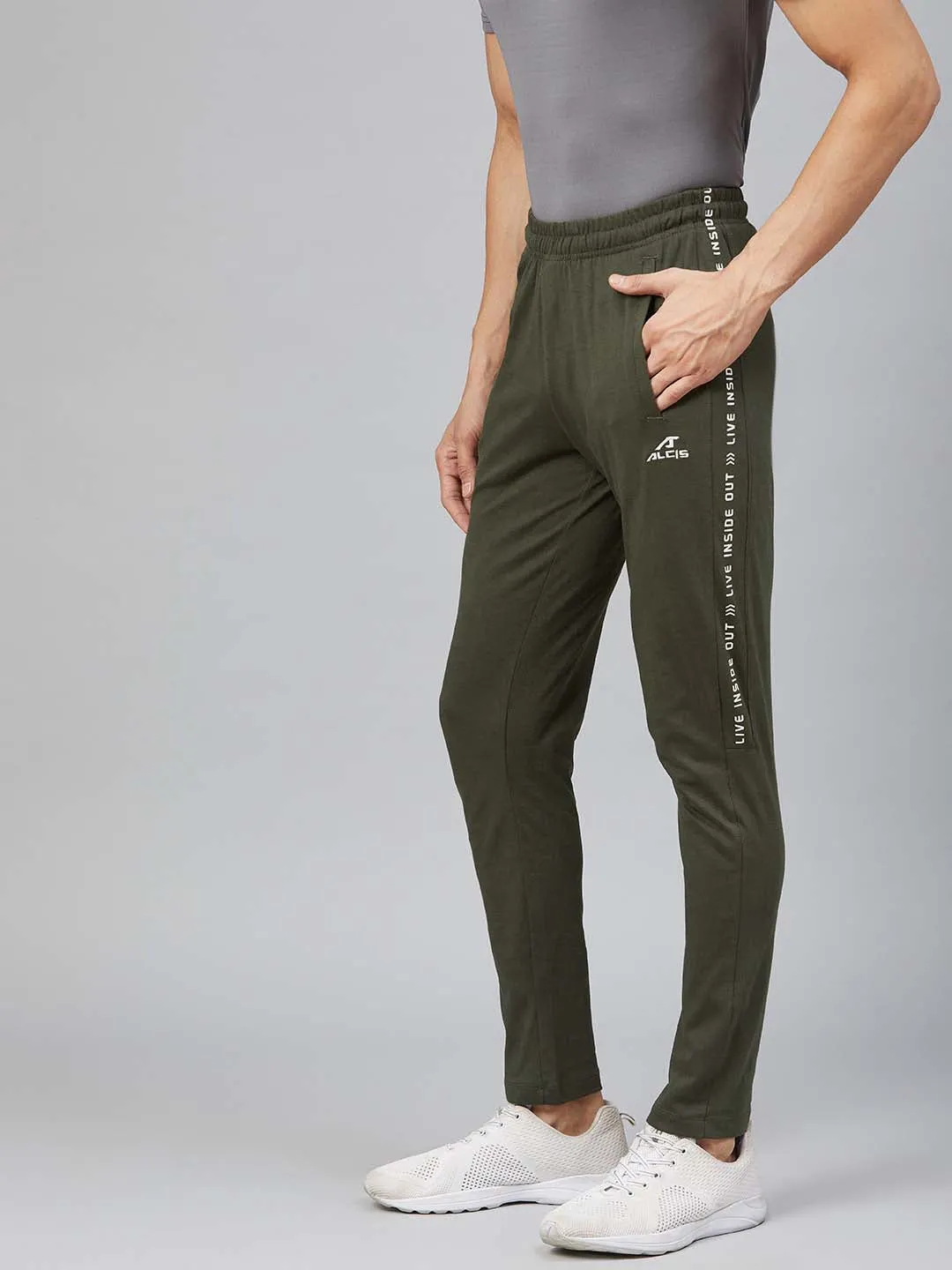 Alcis Men Olive Green Solid Track Pants