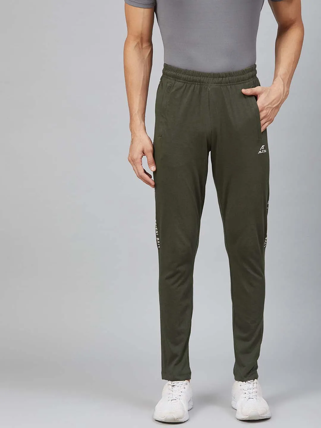 Alcis Men Olive Green Solid Track Pants