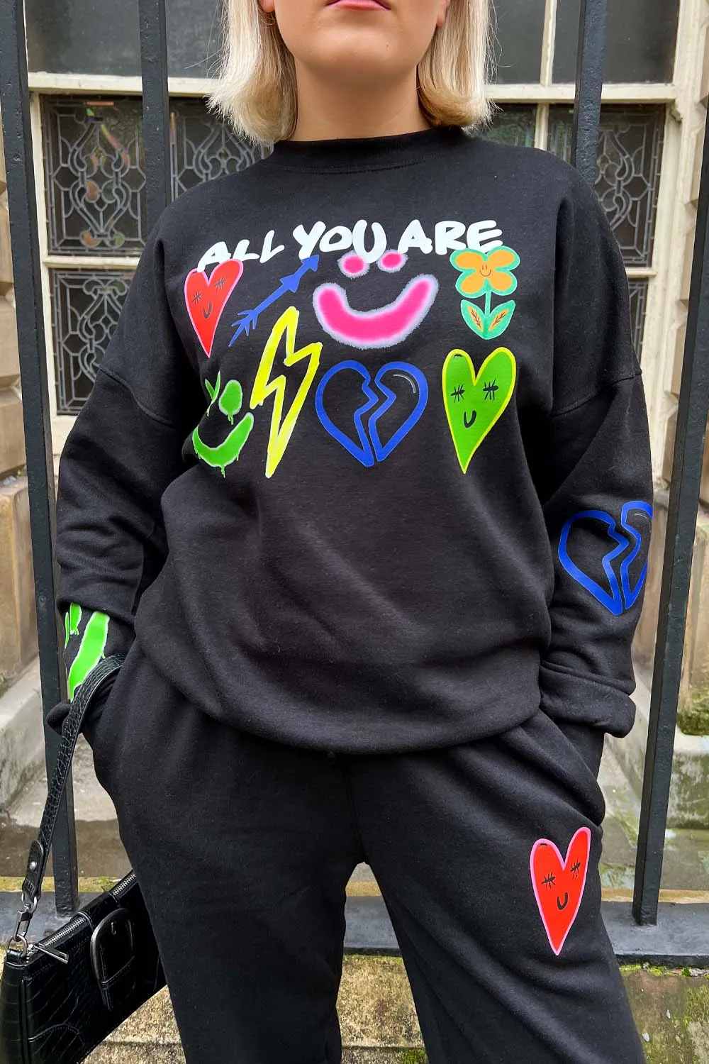 All you are premium black printed sweater loungewear set