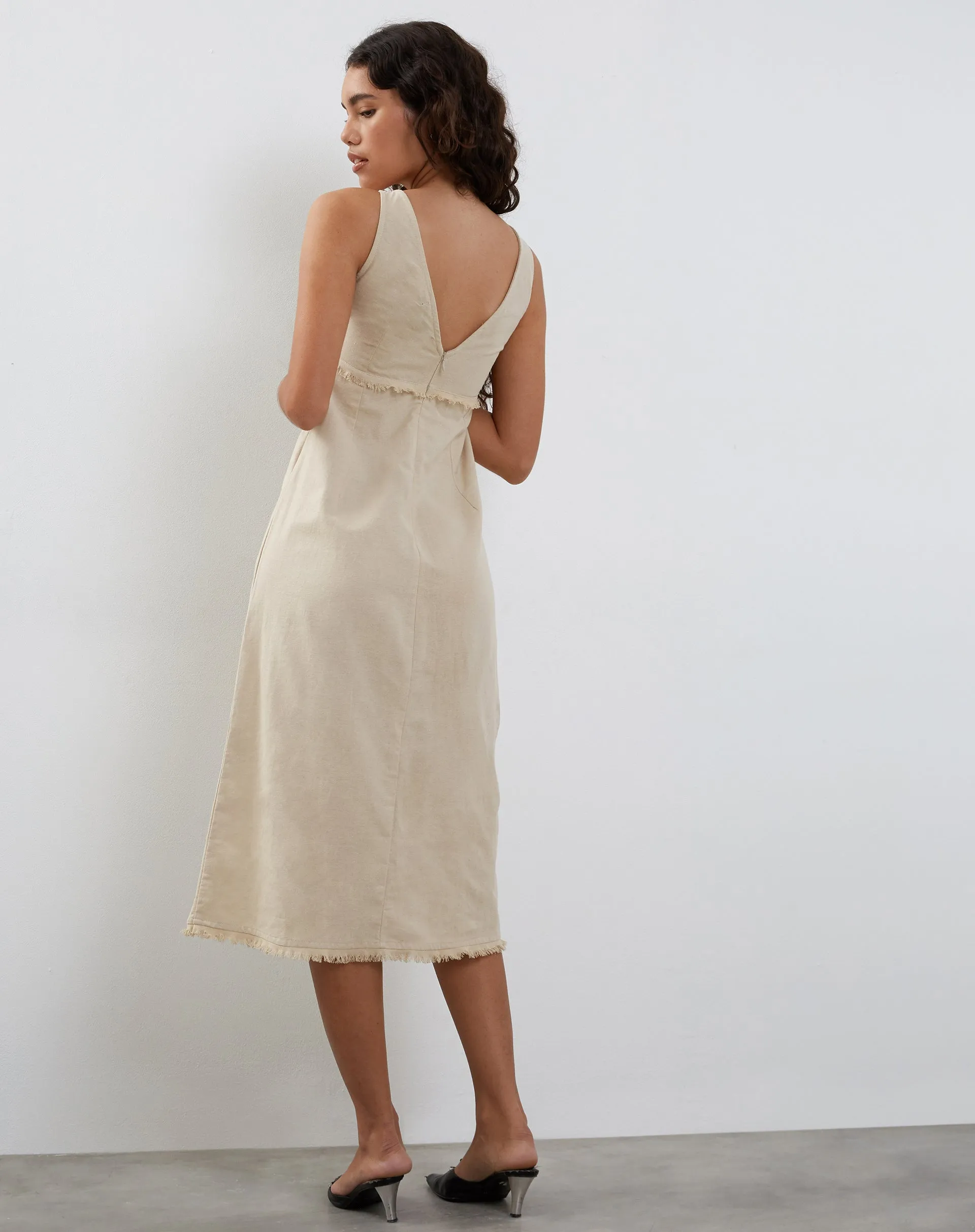 Antari Midi Dress in Ecru Linen