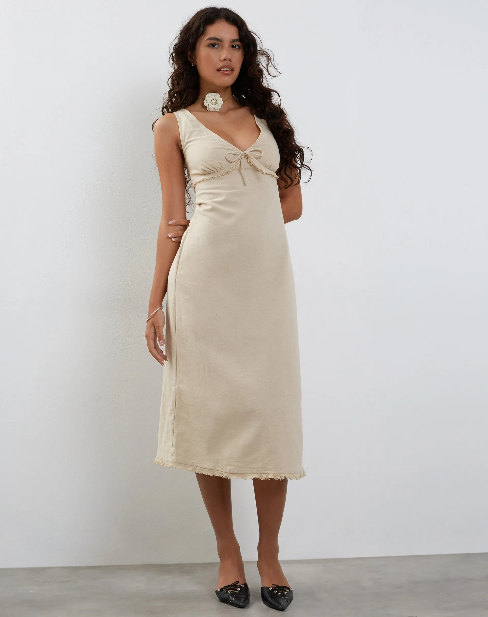 Antari Midi Dress in Ecru Linen