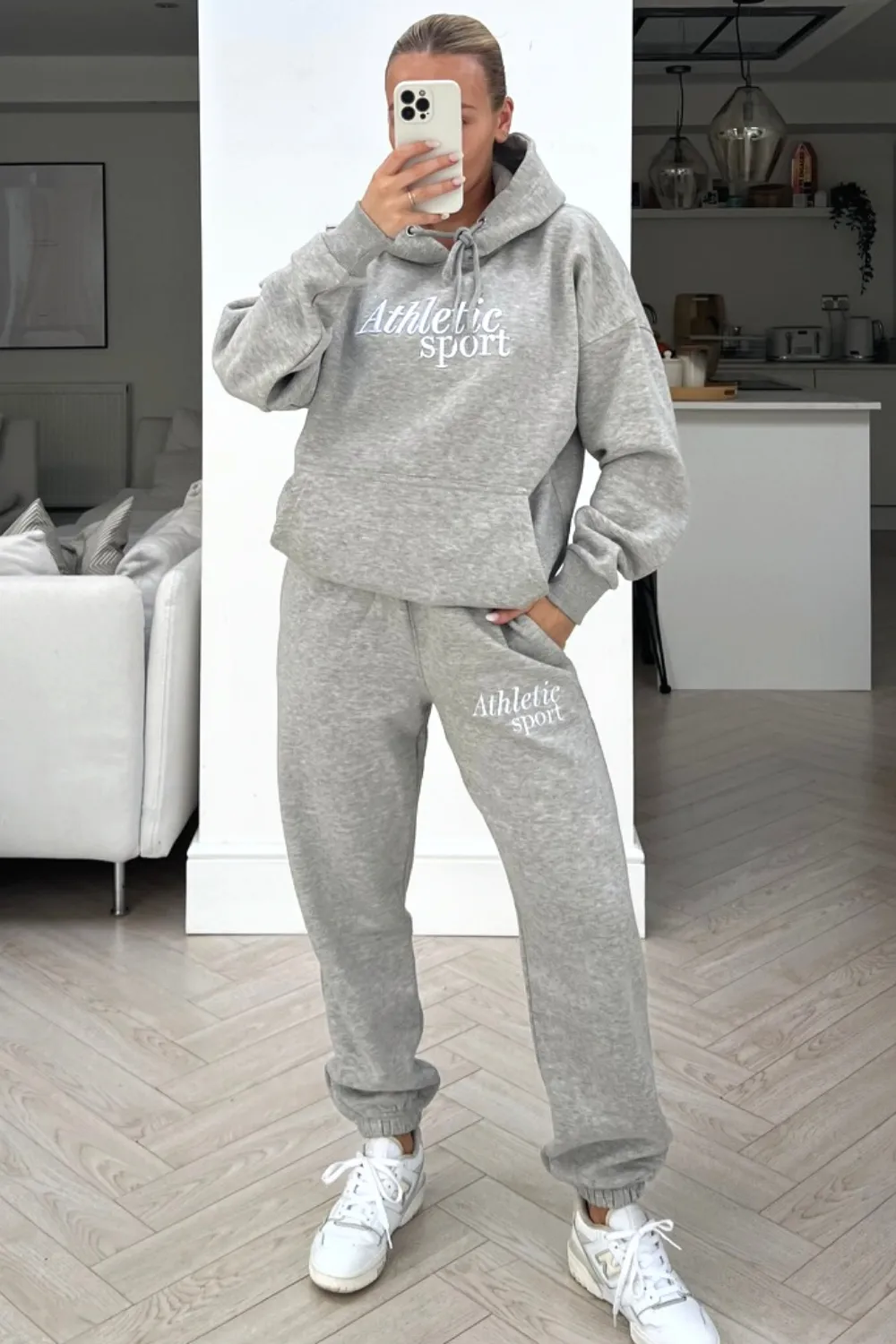 Athletics sport grey embroidered jogger hooded loungewear set