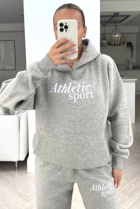 Athletics sport grey embroidered jogger hooded loungewear set