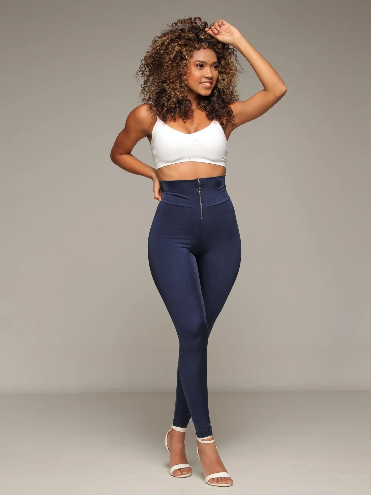 Azlyn Blue Metallic Butt Lift Leggings with Tummy Control