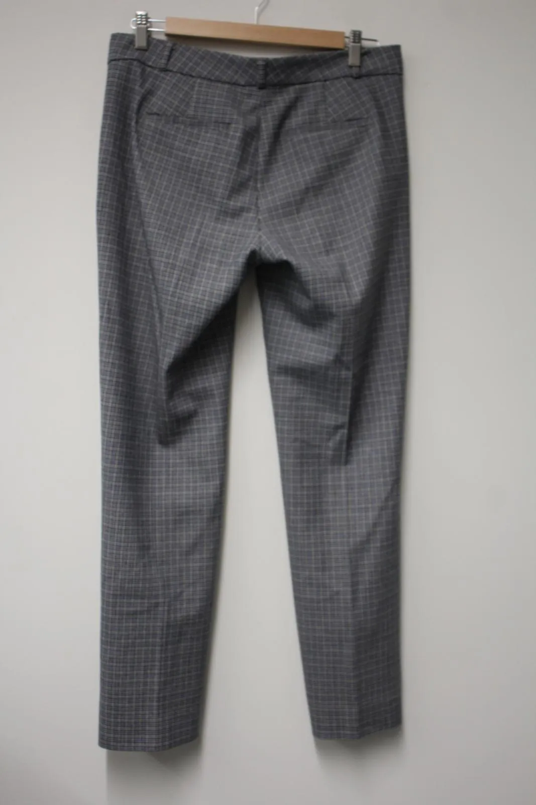 BANANA REPUBLIC Ladies Grey Wool Blend Check Straight Leg Trousers US6L UK10