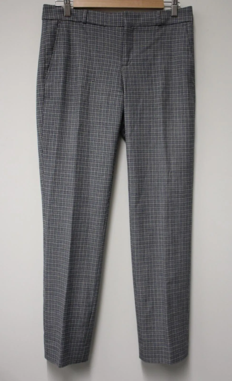 BANANA REPUBLIC Ladies Grey Wool Blend Check Straight Leg Trousers US6L UK10