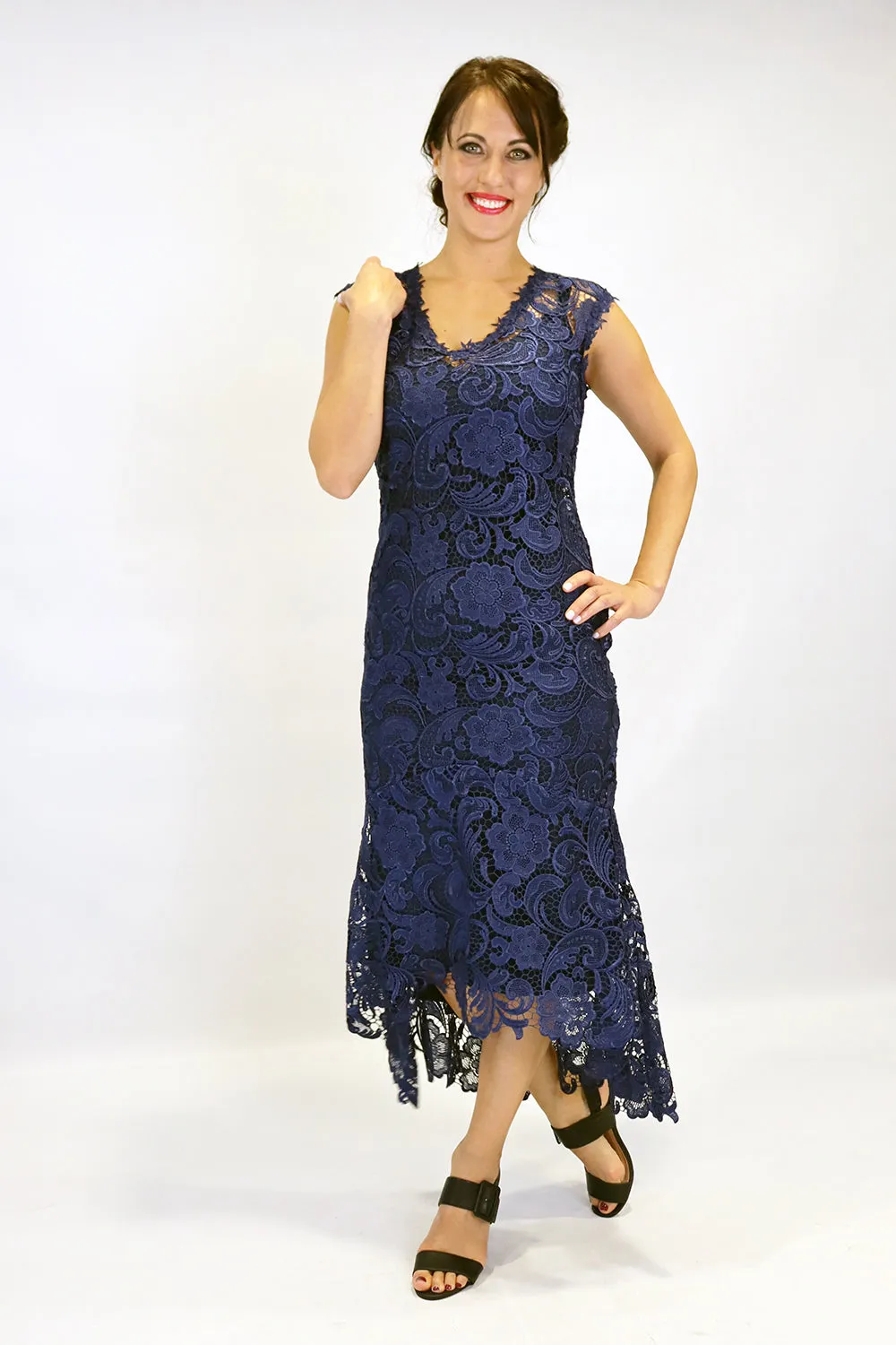 Barika Dress with Slip - Navy