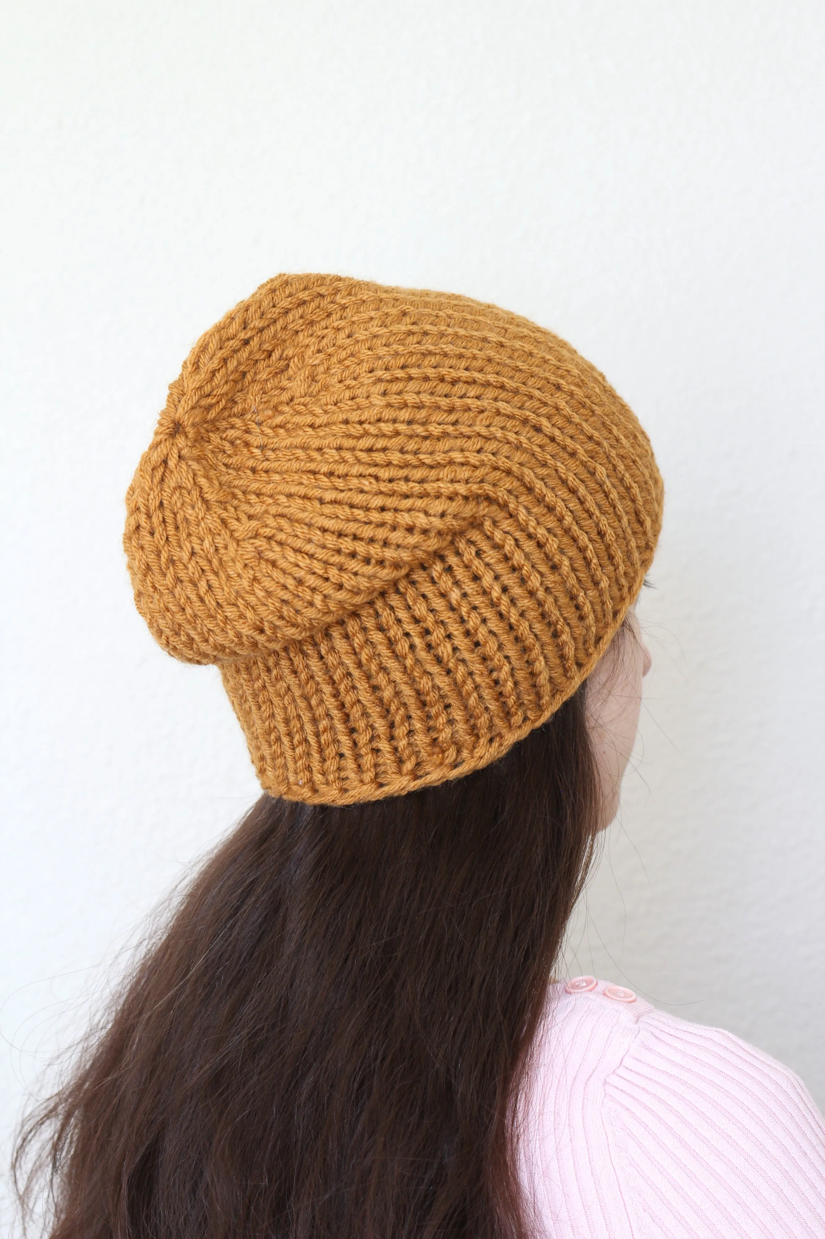 Beanie hat, knit hat, slouchy hat, knit beanie in rust orange color