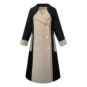 Belted Overcoat Stylish Women's Double-breasted Winter Overcoat with Belt Pockets Loose Fit Thermal Long Sleeve for Commuting