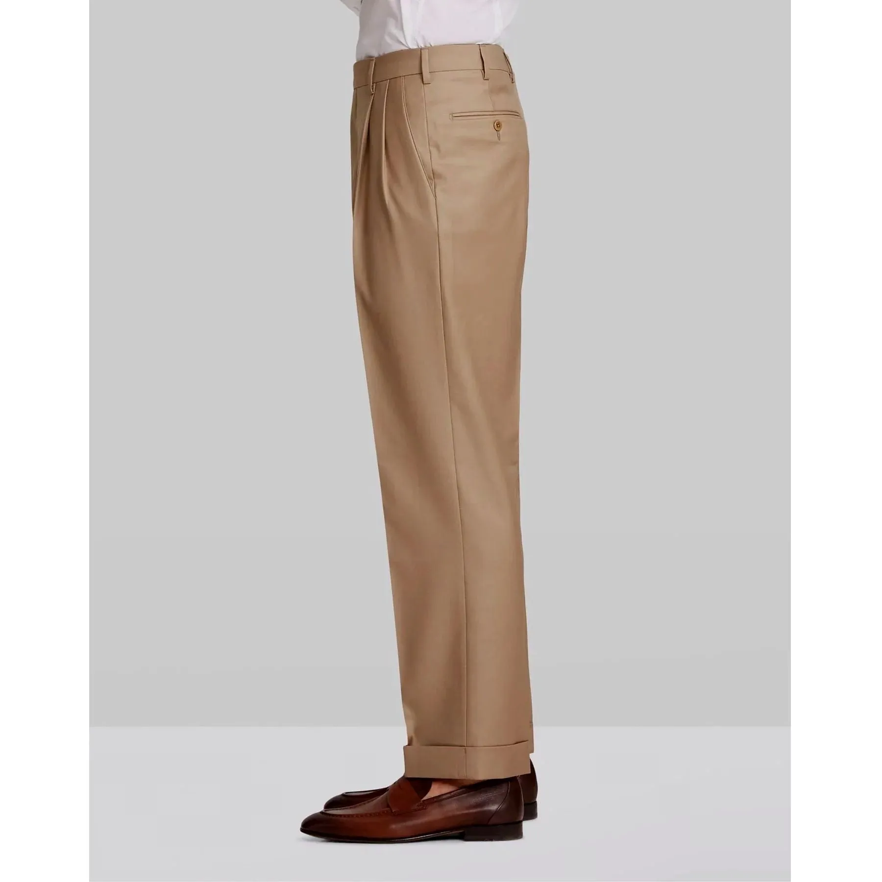 Bennett Double Pleated Super 120s Wool Serge Trouser in Dark Beige (Full Fit) by Zanella