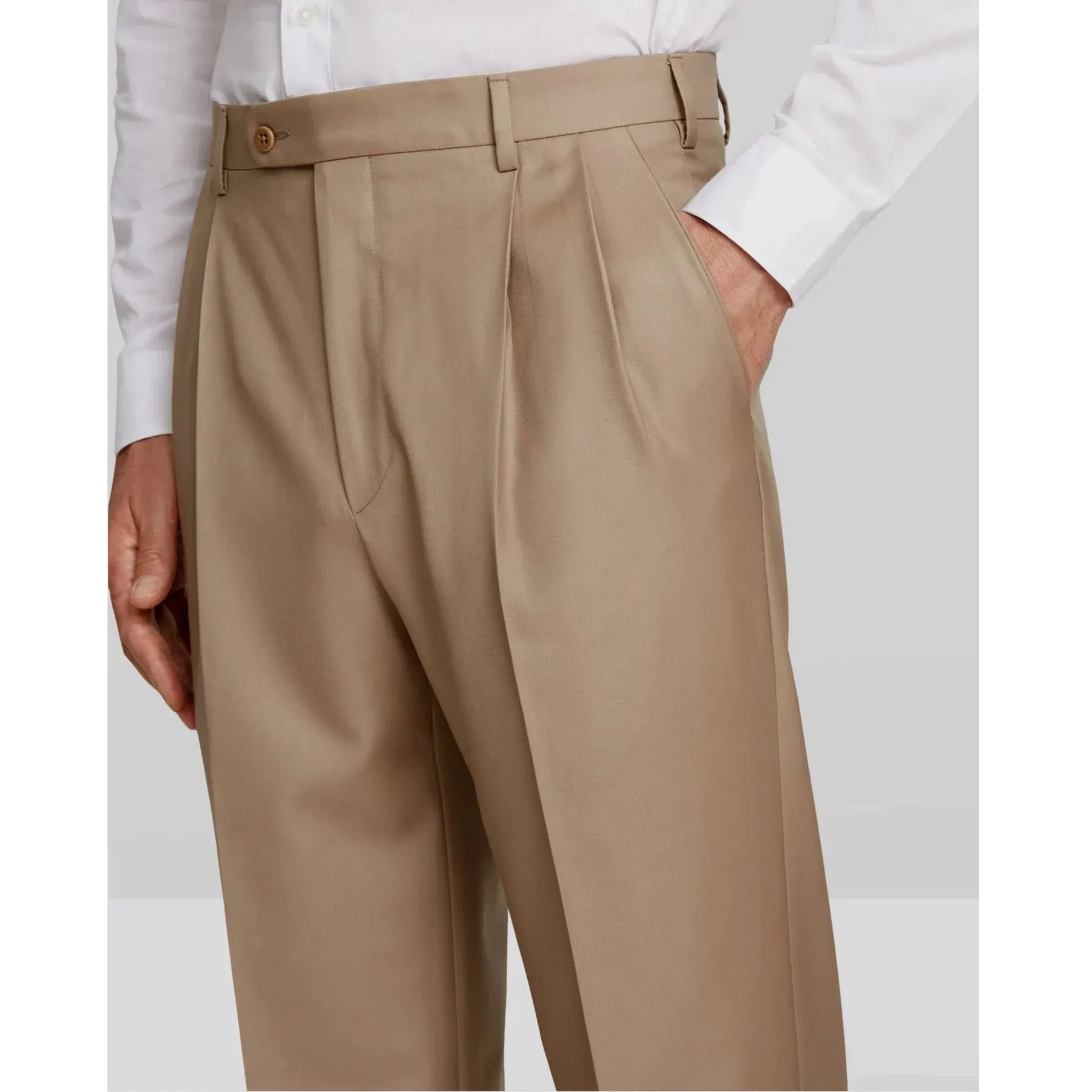 Bennett Double Pleated Super 120s Wool Serge Trouser in Dark Beige (Full Fit) by Zanella