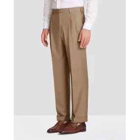 Bennett Double Pleated Super 120s Wool Serge Trouser in Dark Beige (Full Fit) by Zanella