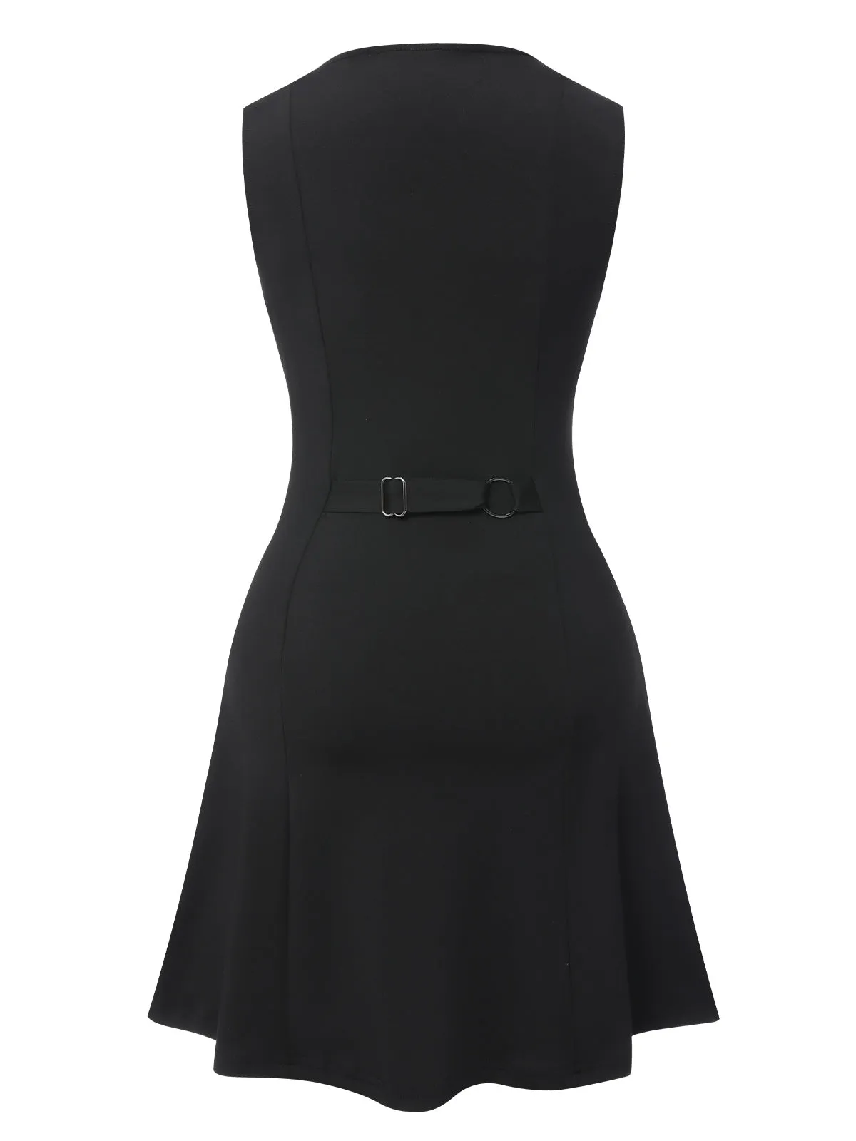 Black 1960s Solid Button Sleeveless Bodycon Dress