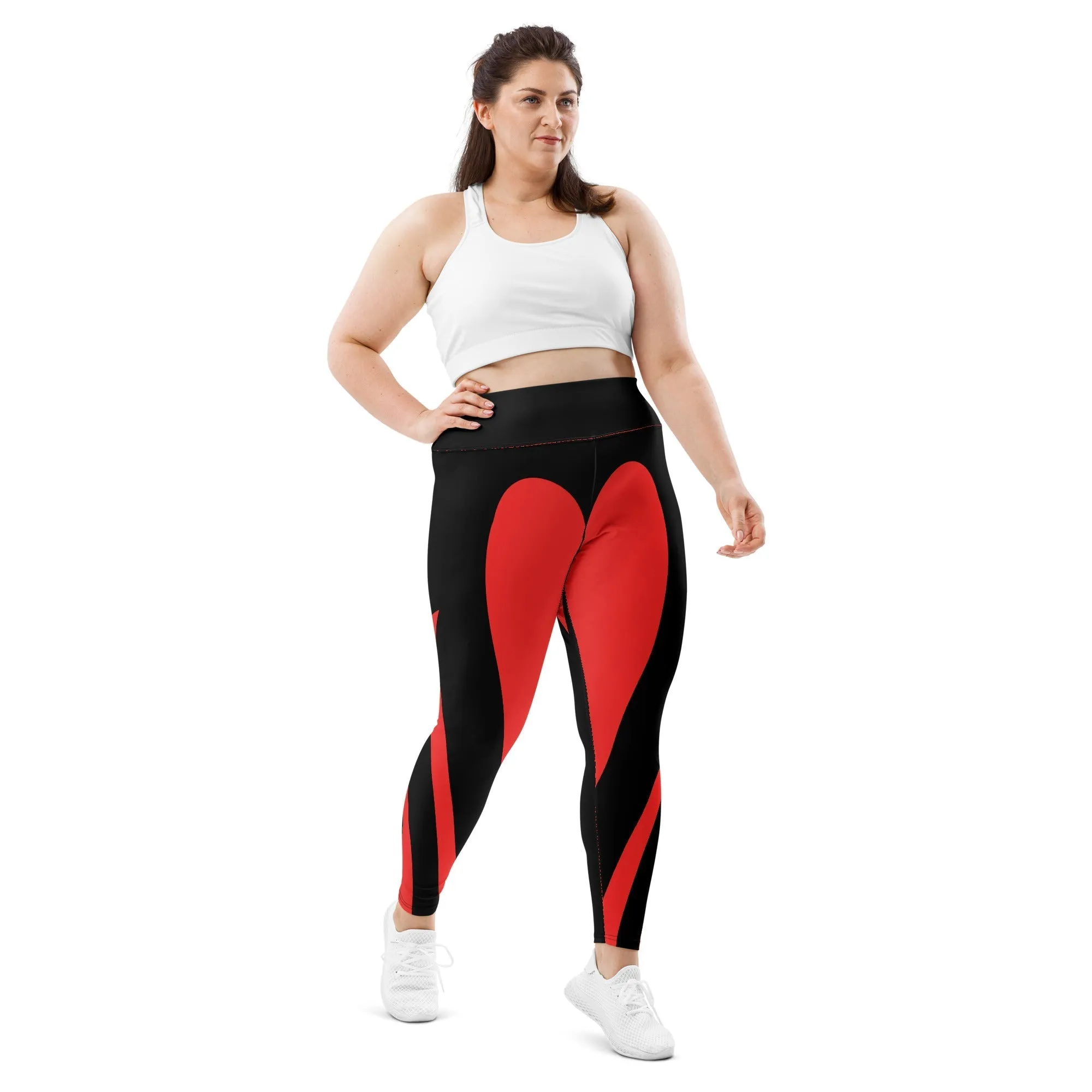 Black & Red Heart Shaped Plus Size Leggings