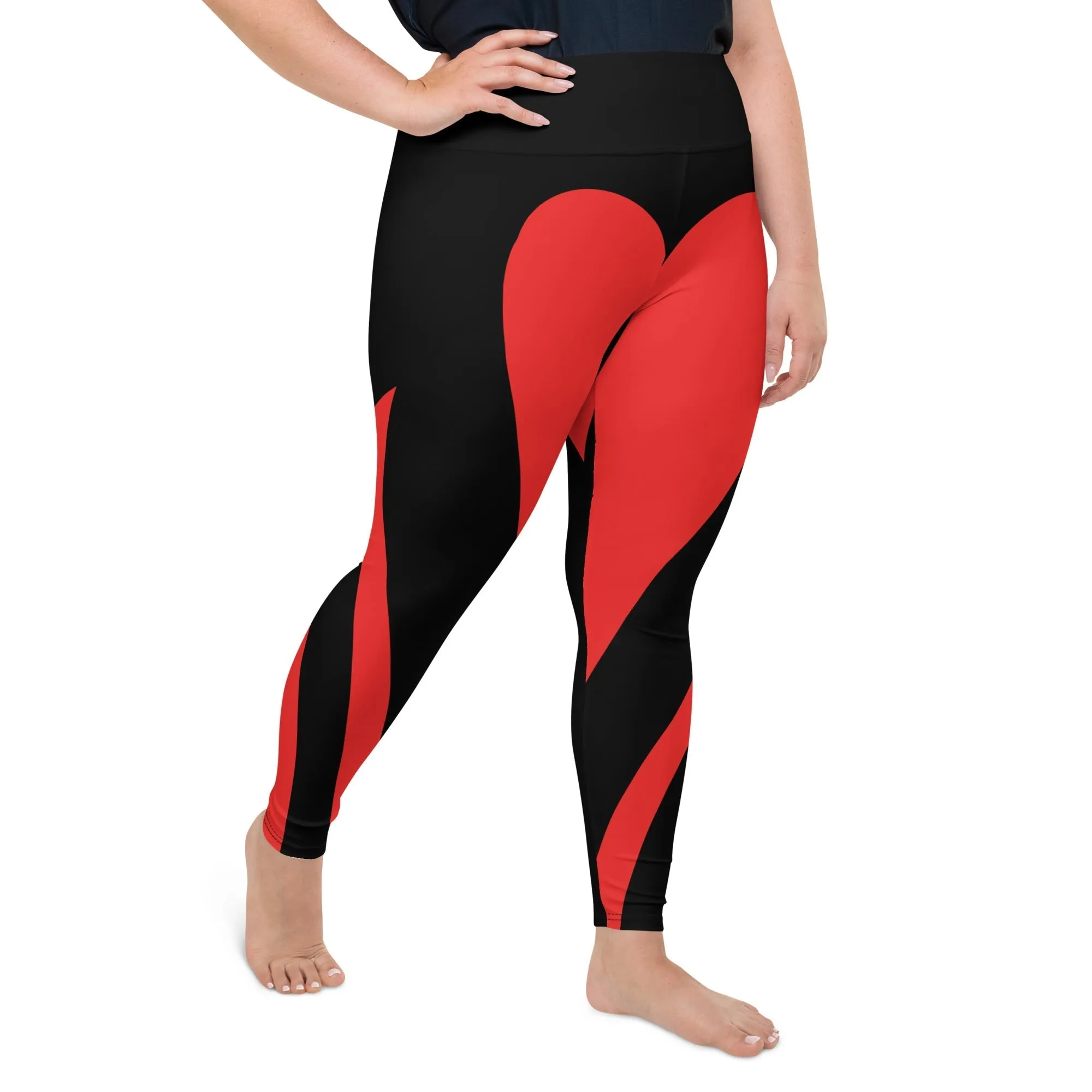 Black & Red Heart Shaped Plus Size Leggings