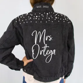 (Black Pearl) Custom Mrs. Ortega  Pearl Denim Jacket