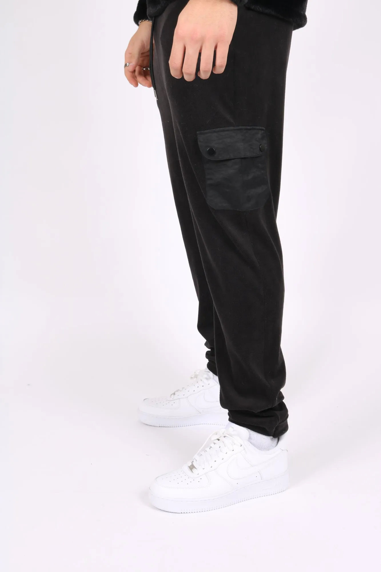 Black Polar Fleece Utility Cargo Joggers