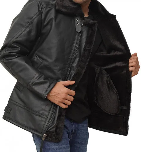 Black Shearling Lined Leather Jacket Mens