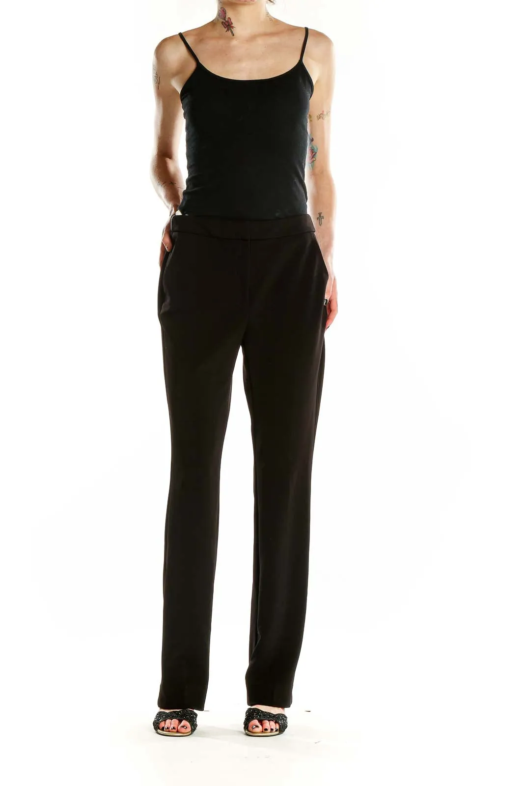 Black Straight-Leg Dress Pants