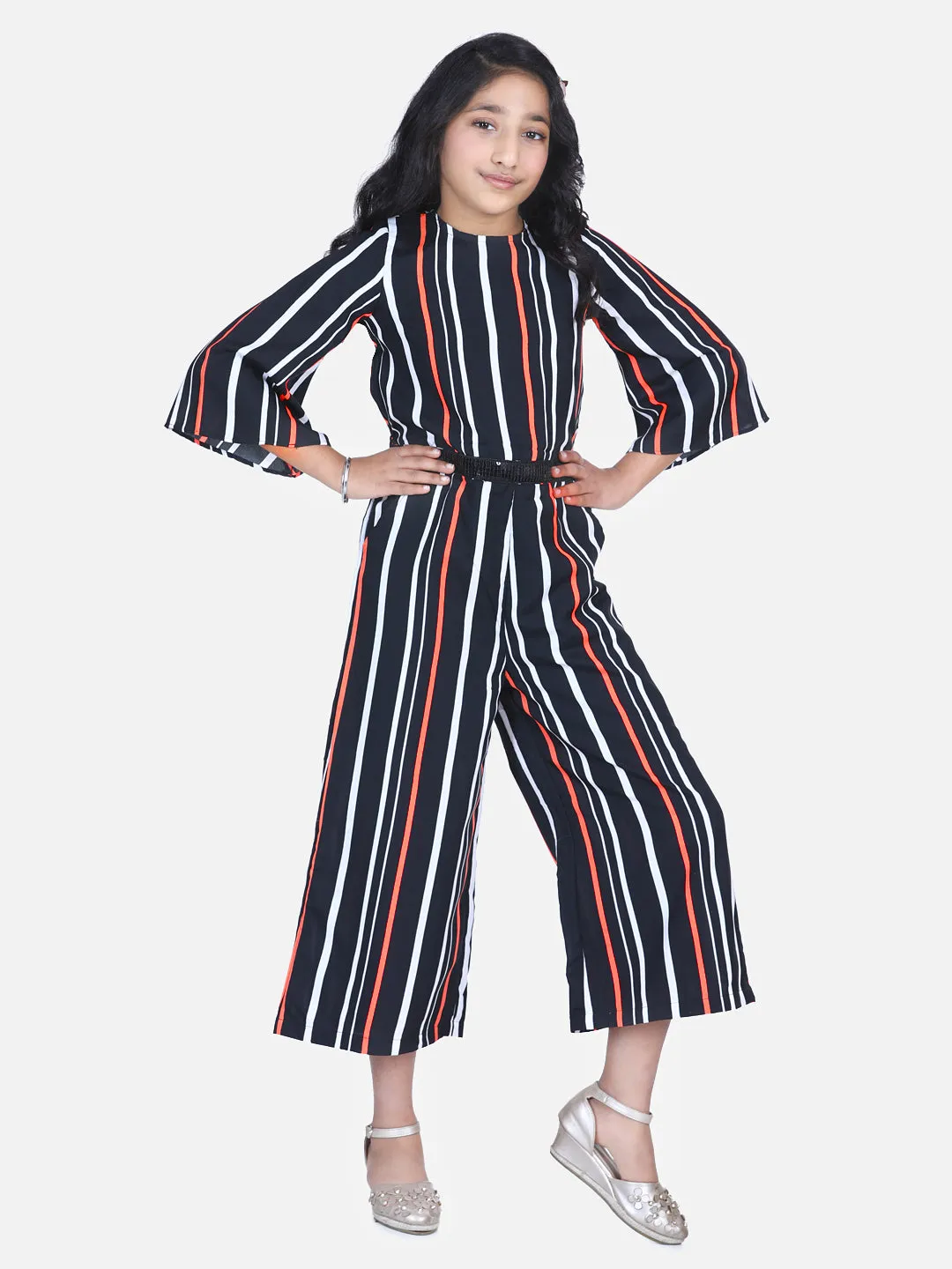 Black Stripe Sequin Flared Jumpsuit