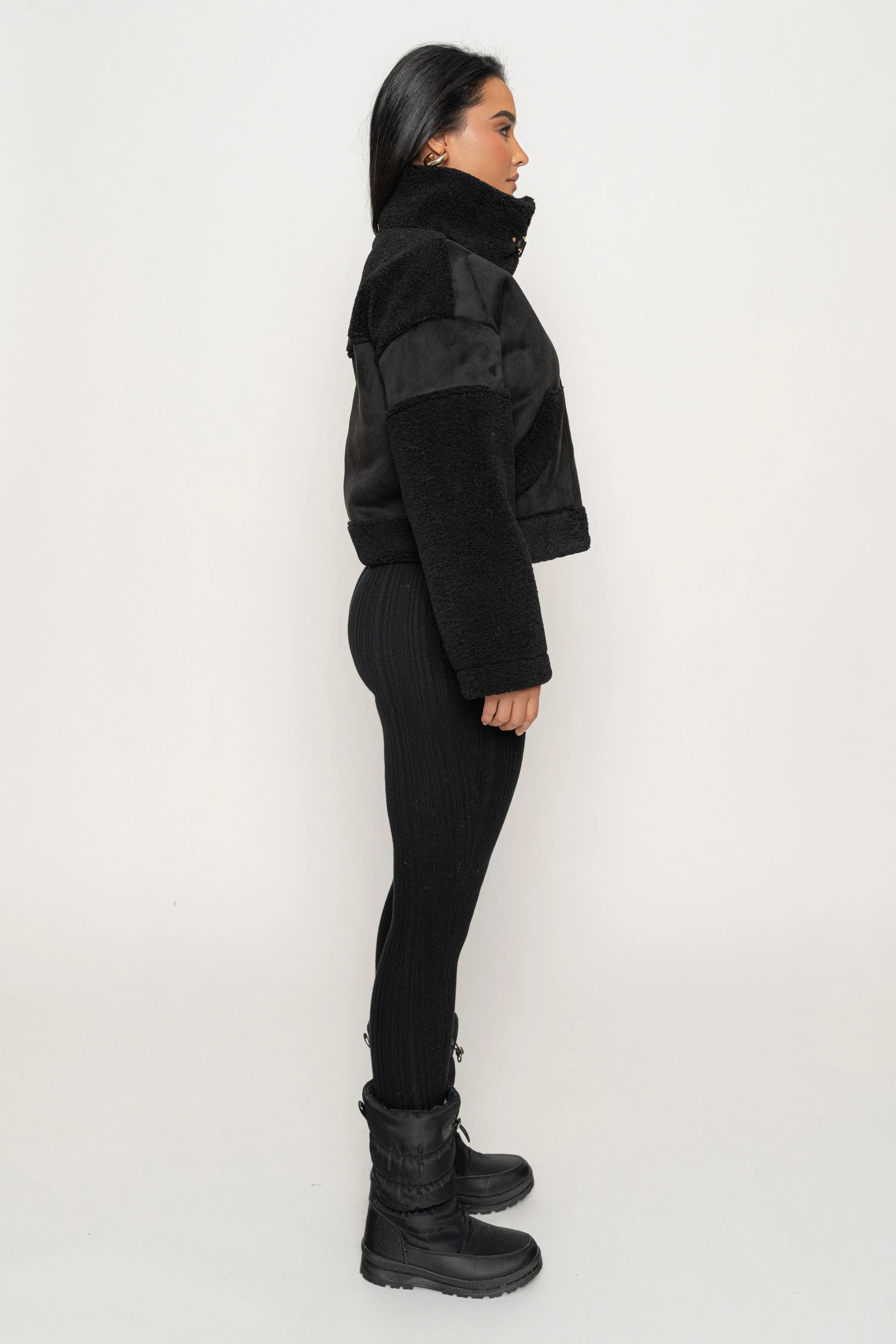 Black Suede And Sherpa Jacket