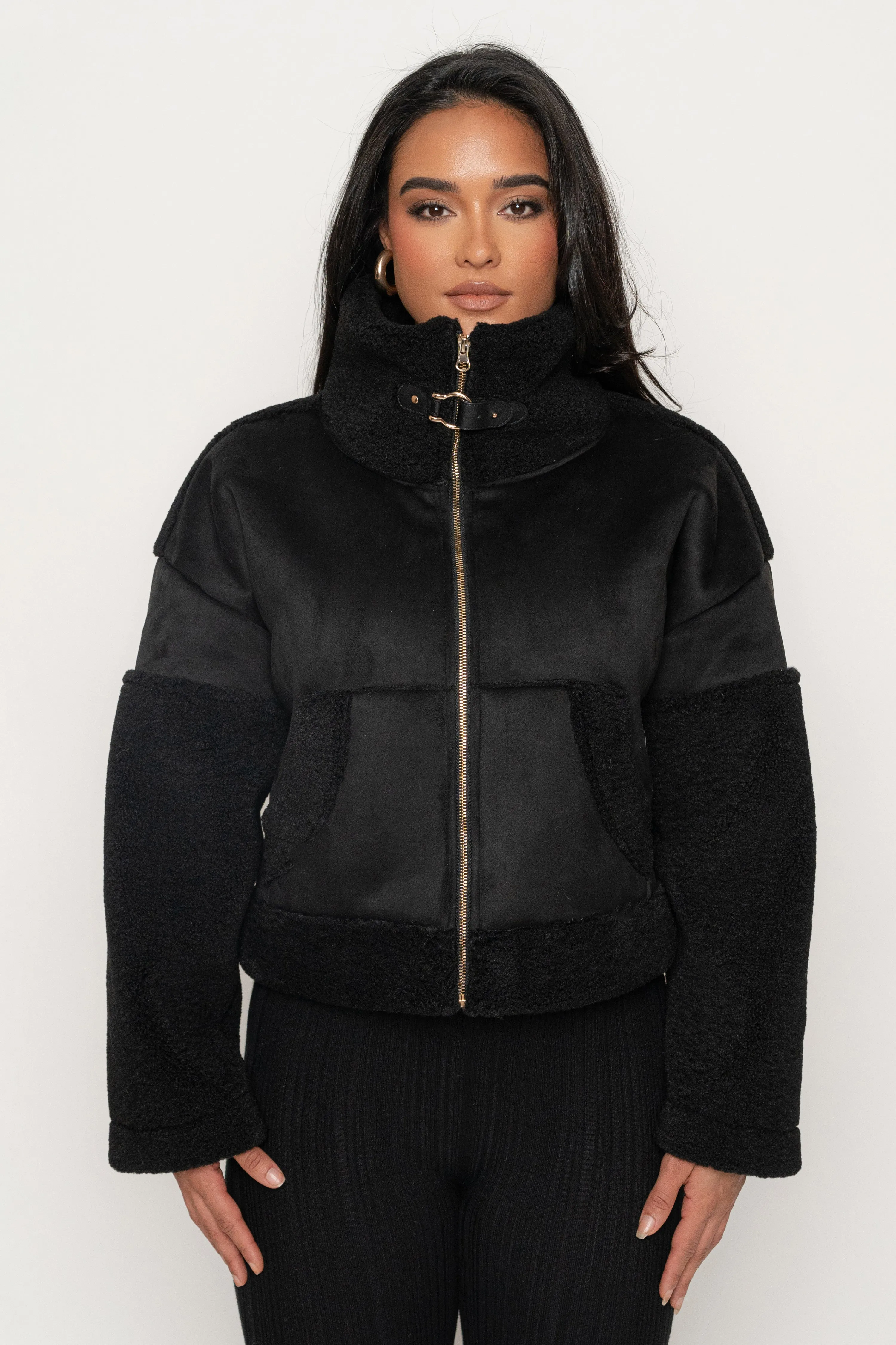 Black Suede And Sherpa Jacket