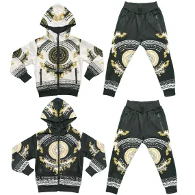 Boys Kids Tracksuit Jacket Joggers Jogging Bottoms Baroque Print Zip Pocket