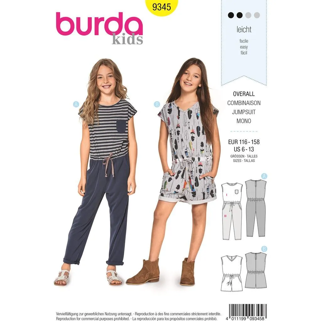 Burda Style Pattern B9345 Child's Summer Jumpsuit