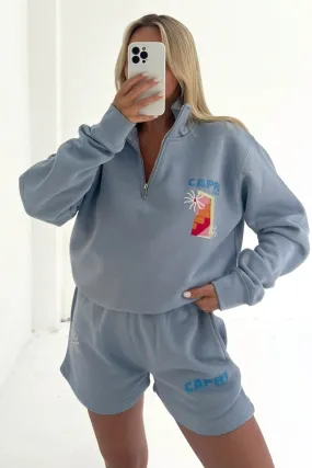 capri italy baby blue printed 1/4 zip sweater loungewear set