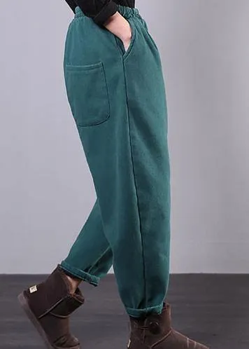 Chic elastic waist wide leg pants stylish blue Outfits pockets harem pants