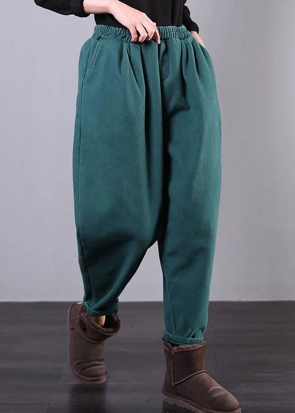 Chic elastic waist wide leg pants stylish blue Outfits pockets harem pants