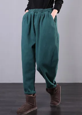 Chic elastic waist wide leg pants stylish blue Outfits pockets harem pants