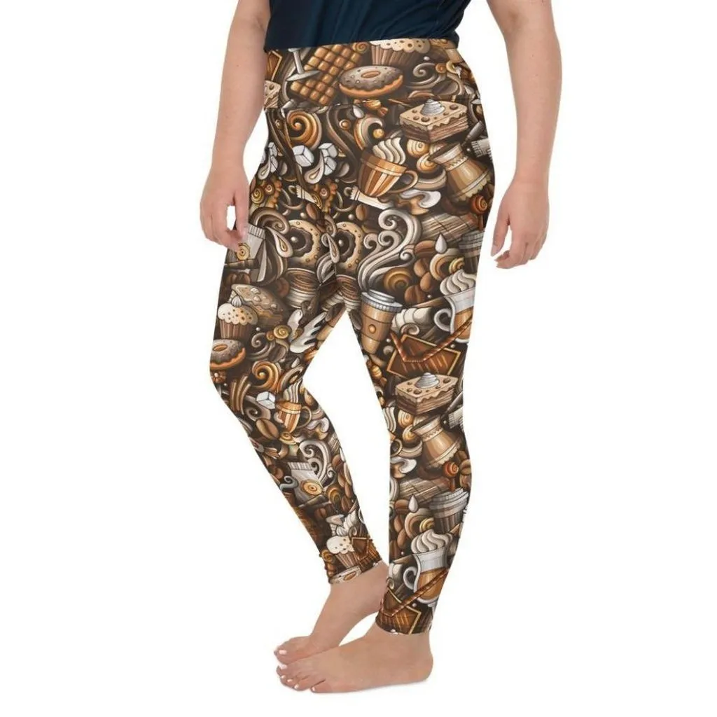 Coffee Shop Print Plus Size Leggings