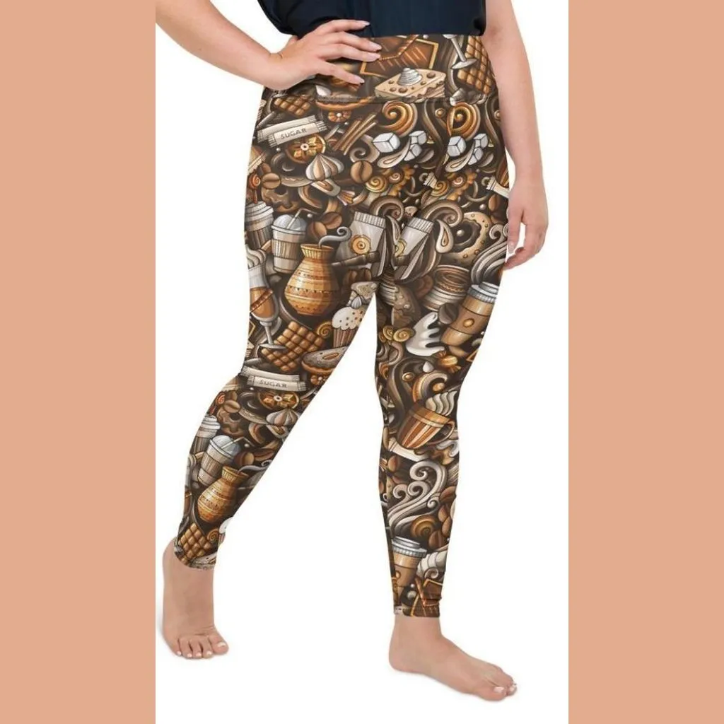 Coffee Shop Print Plus Size Leggings