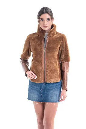 Cognac Lamb Shearling Leather Jacket