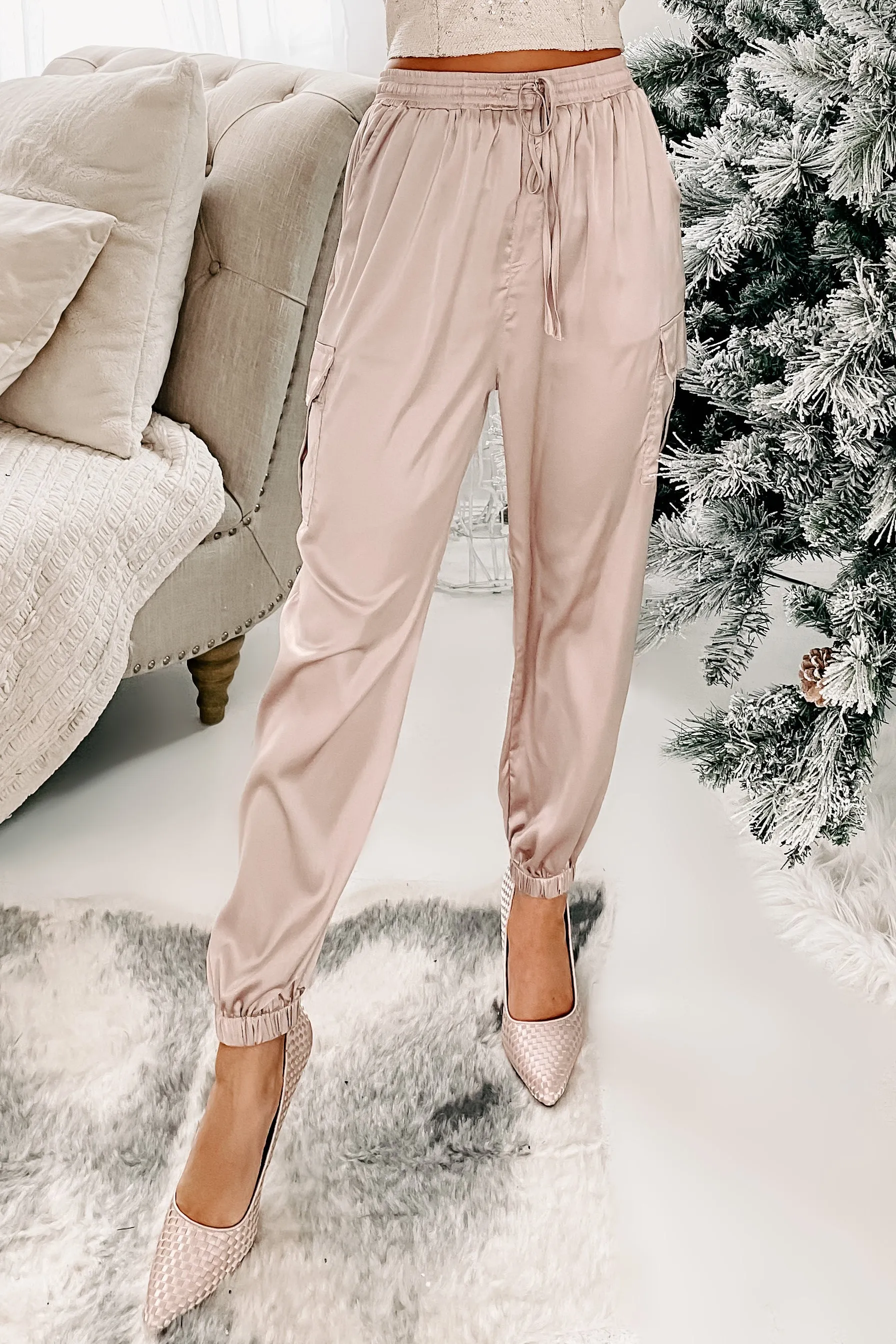 Coming On Strong Satin Joggers (Taupe)