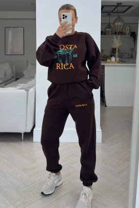 Costa rica chocolate embroidered jogger sweater loungewear set