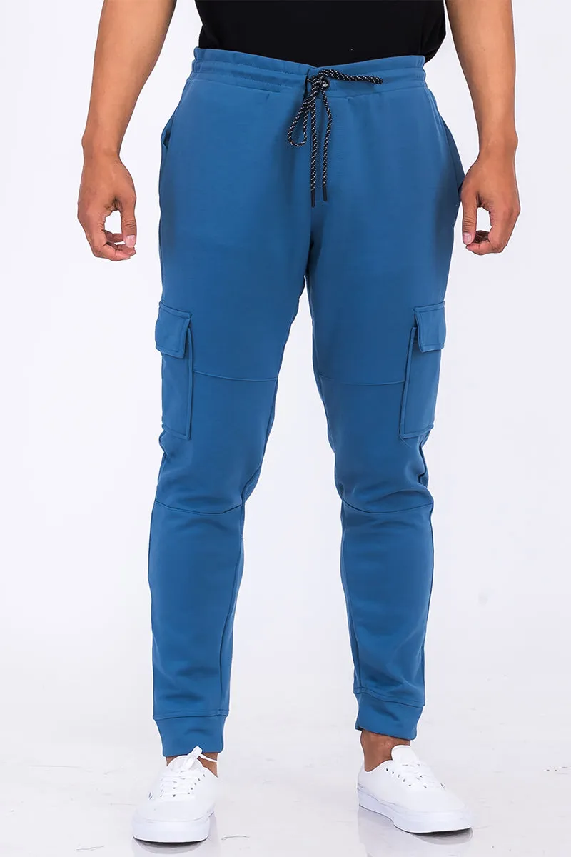 Cotton Blend Aqua-Blue Cargo Joggers