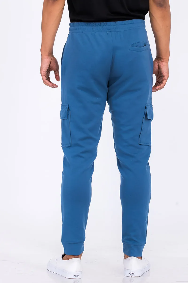 Cotton Blend Aqua-Blue Cargo Joggers