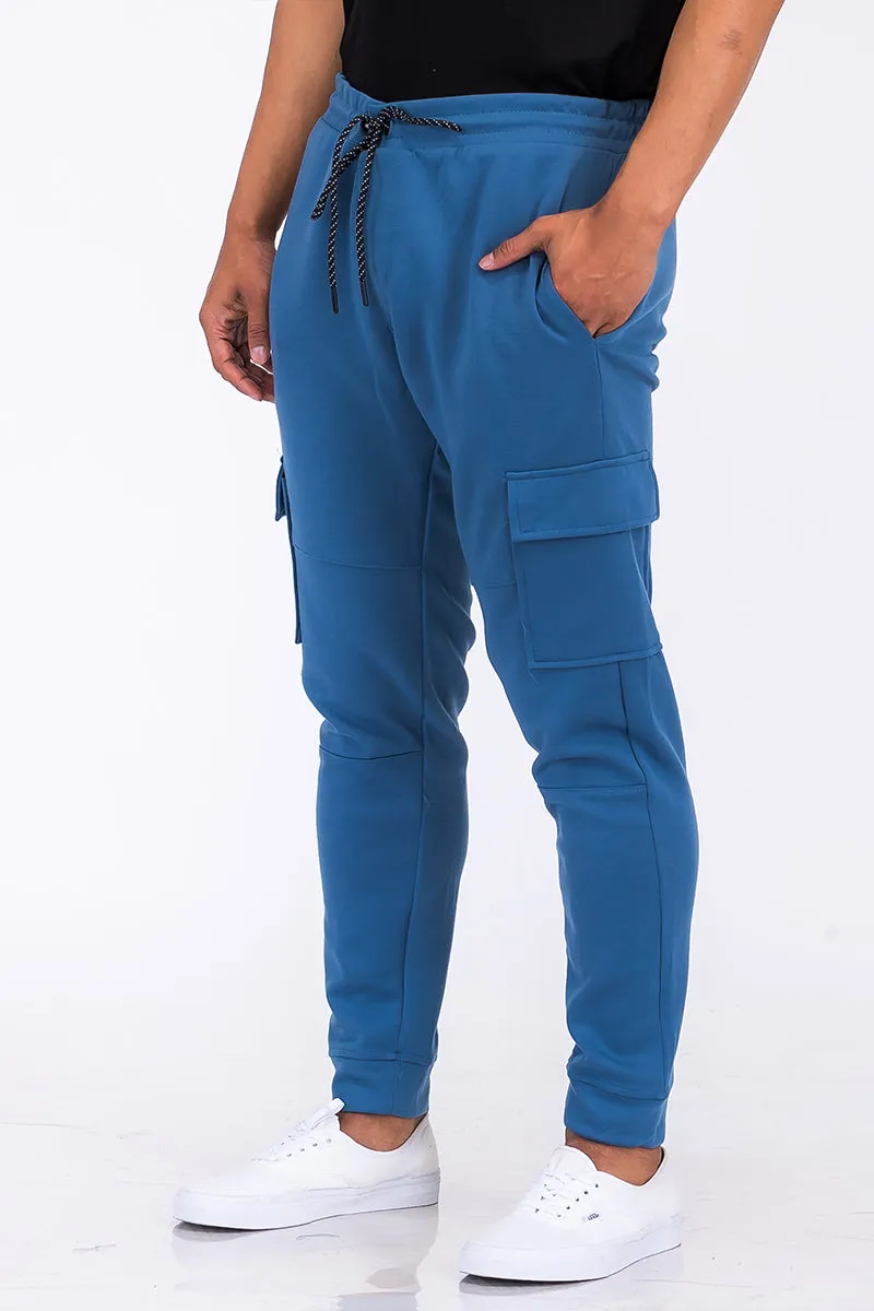 Cotton Blend Aqua-Blue Cargo Joggers