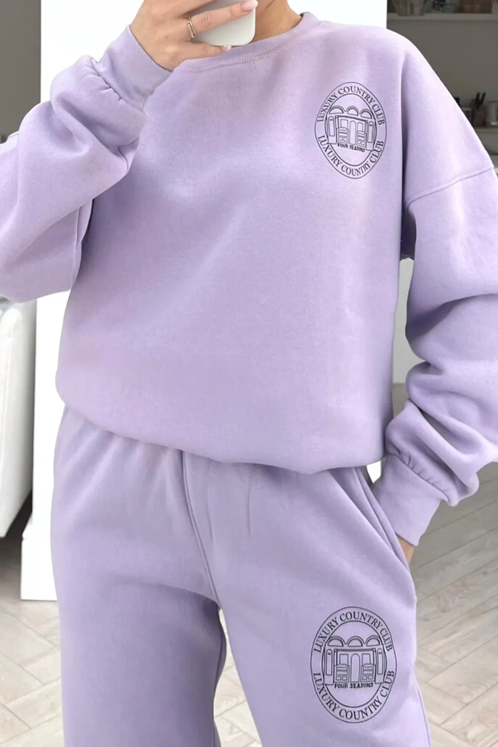 Country club lilac printed sweater loungewear set